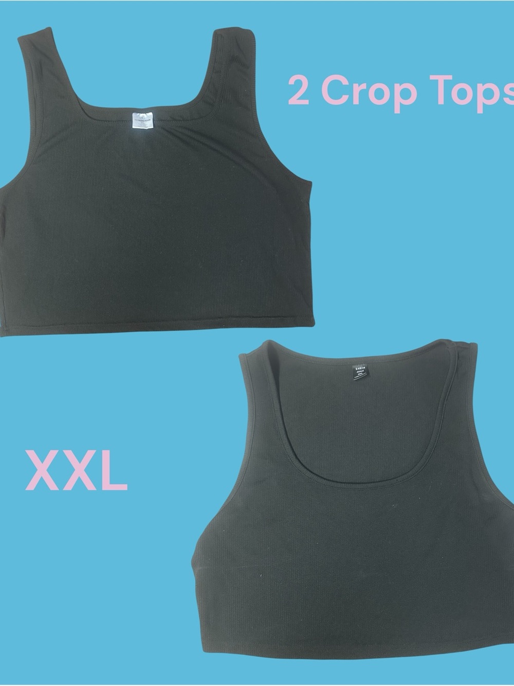 Black Ribbed Crop Tank Top - Women's XXL (Set of 2)
